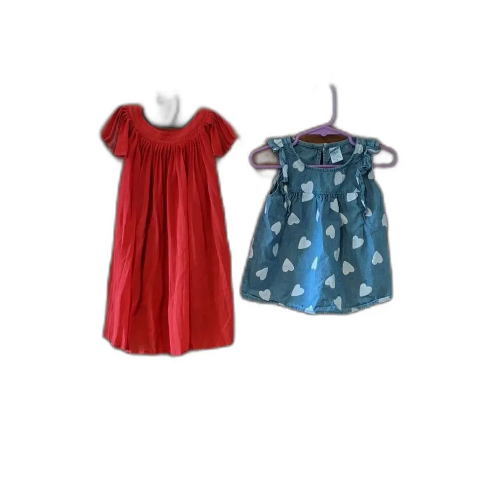 Baby Girl Dresses 18-24 Mos Carters Baby Gap Chambray Hearts & Red Fancy Dress